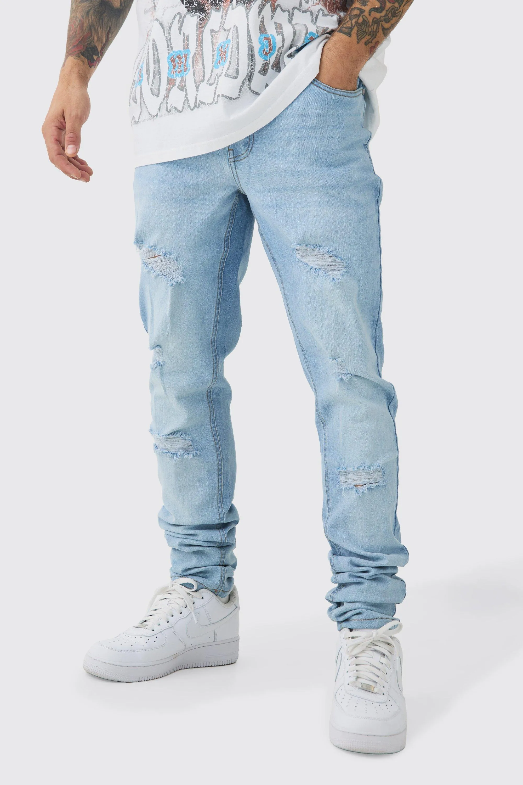 Skinny Stretch Stacked Ripped Jeans