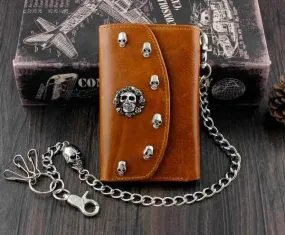 Skull Punk Biker Leather Chain Wallet Coins Purse