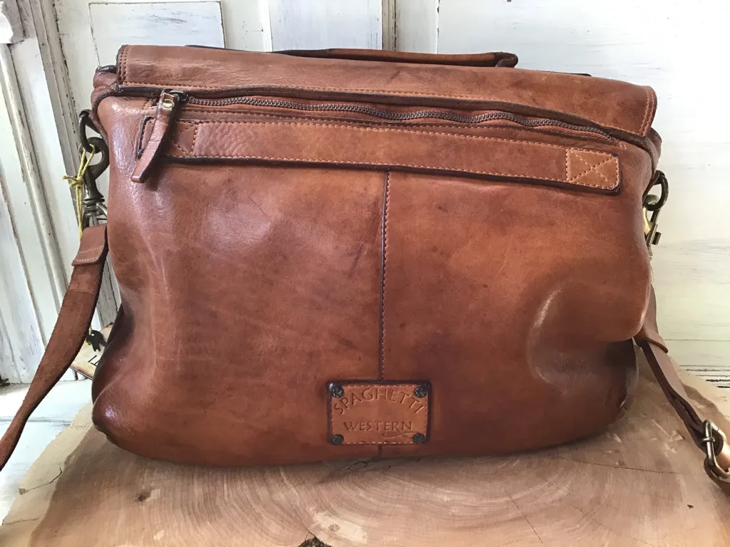 Spaghetti Western Leather Flap Top Briefcase Tote