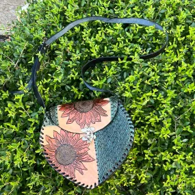 Sunflower/heart leather purse