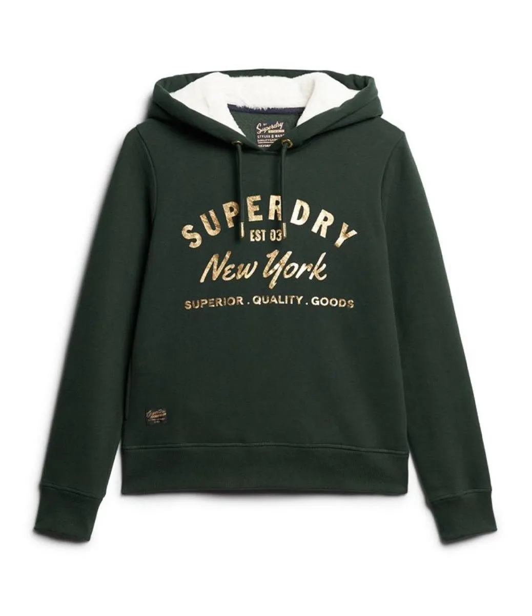 Superdry Womens Luxe Metallic Hooded Sweatshirts Academy Dark Green