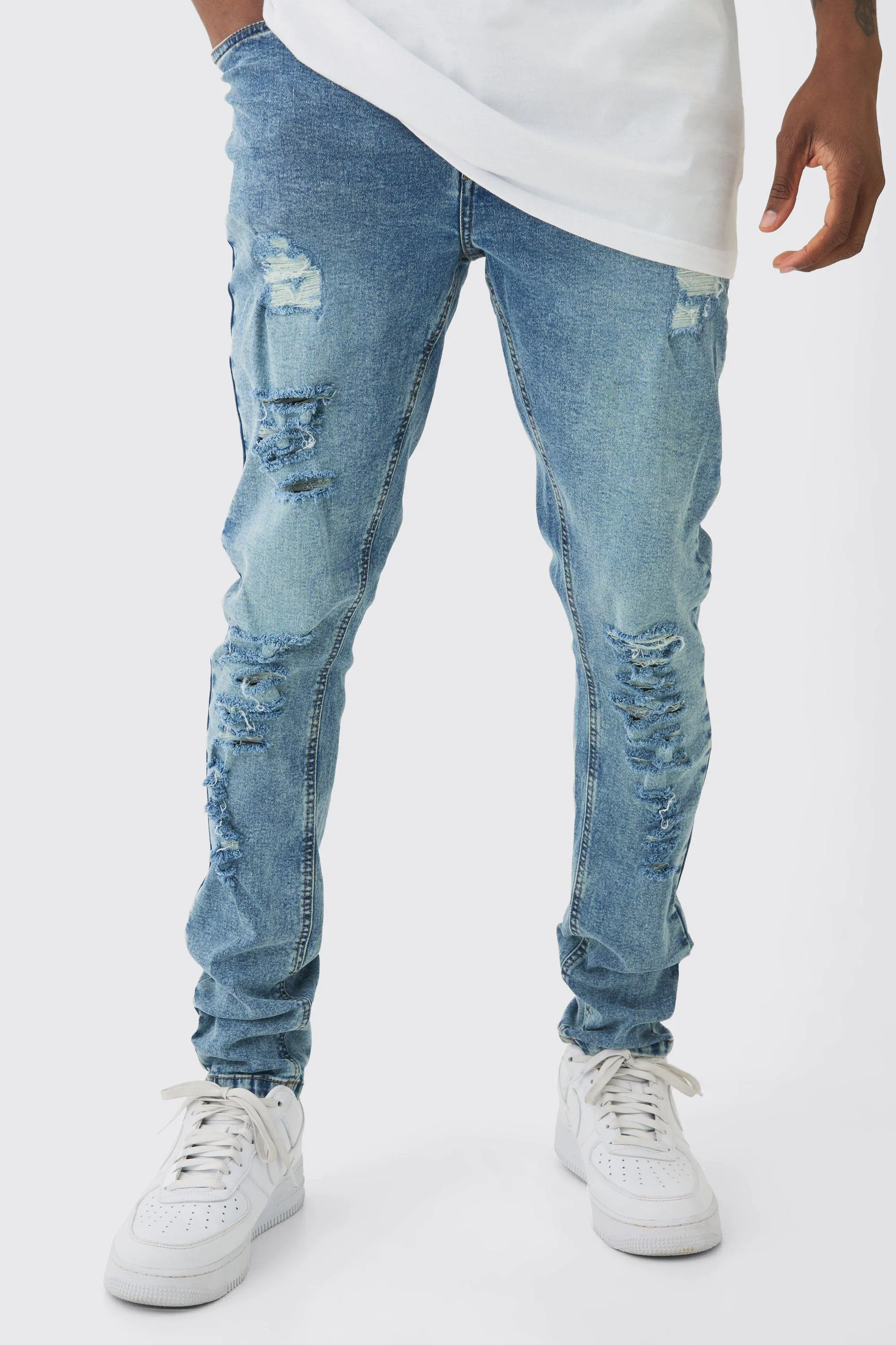 Tall Skinny Jeans With All Over Rips