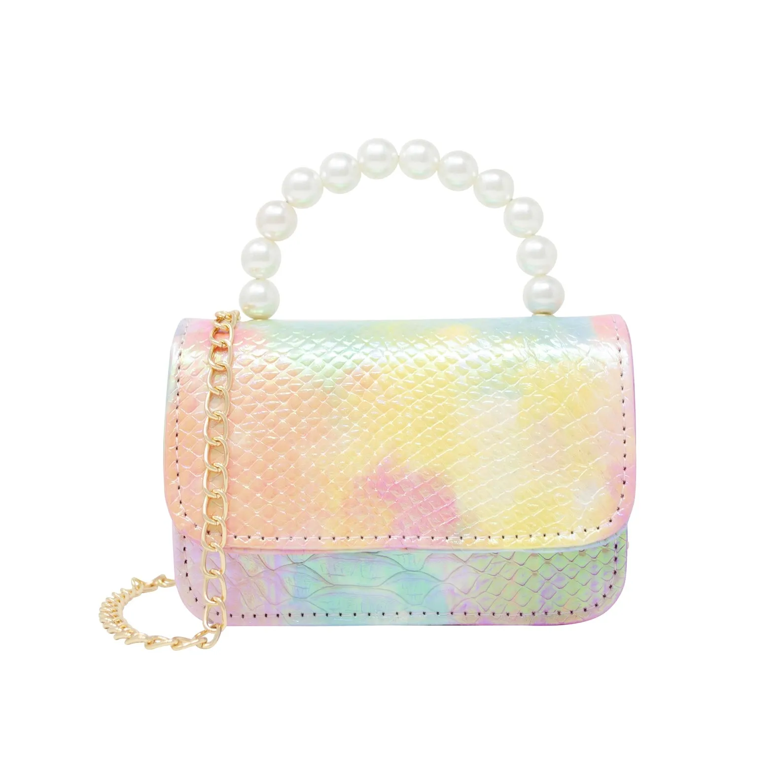 Tie Dye Crocodile Pearl Handle Bag