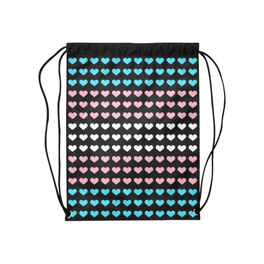 Trans Pride Hearts Drawstring Bag