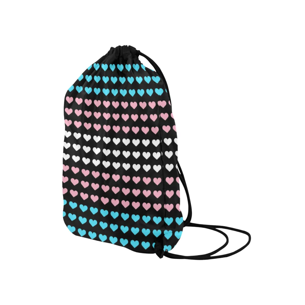 Trans Pride Hearts Drawstring Bag