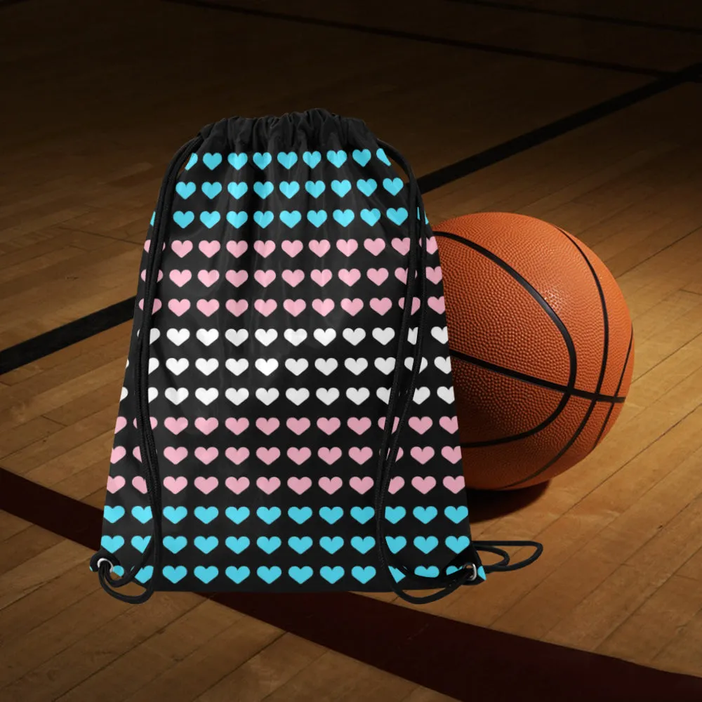 Trans Pride Hearts Drawstring Bag