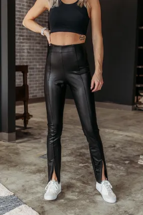 Vegan Leather Front Slit Pants