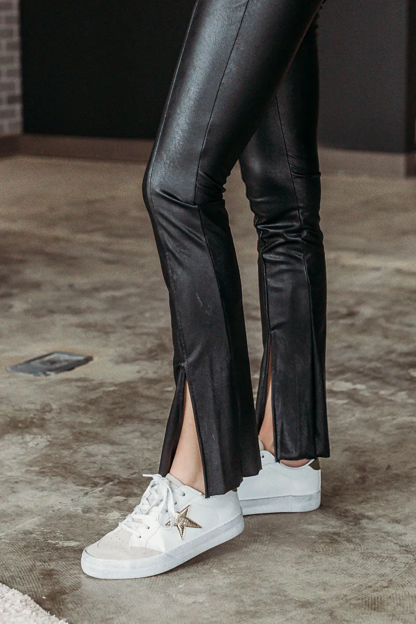 Vegan Leather Front Slit Pants