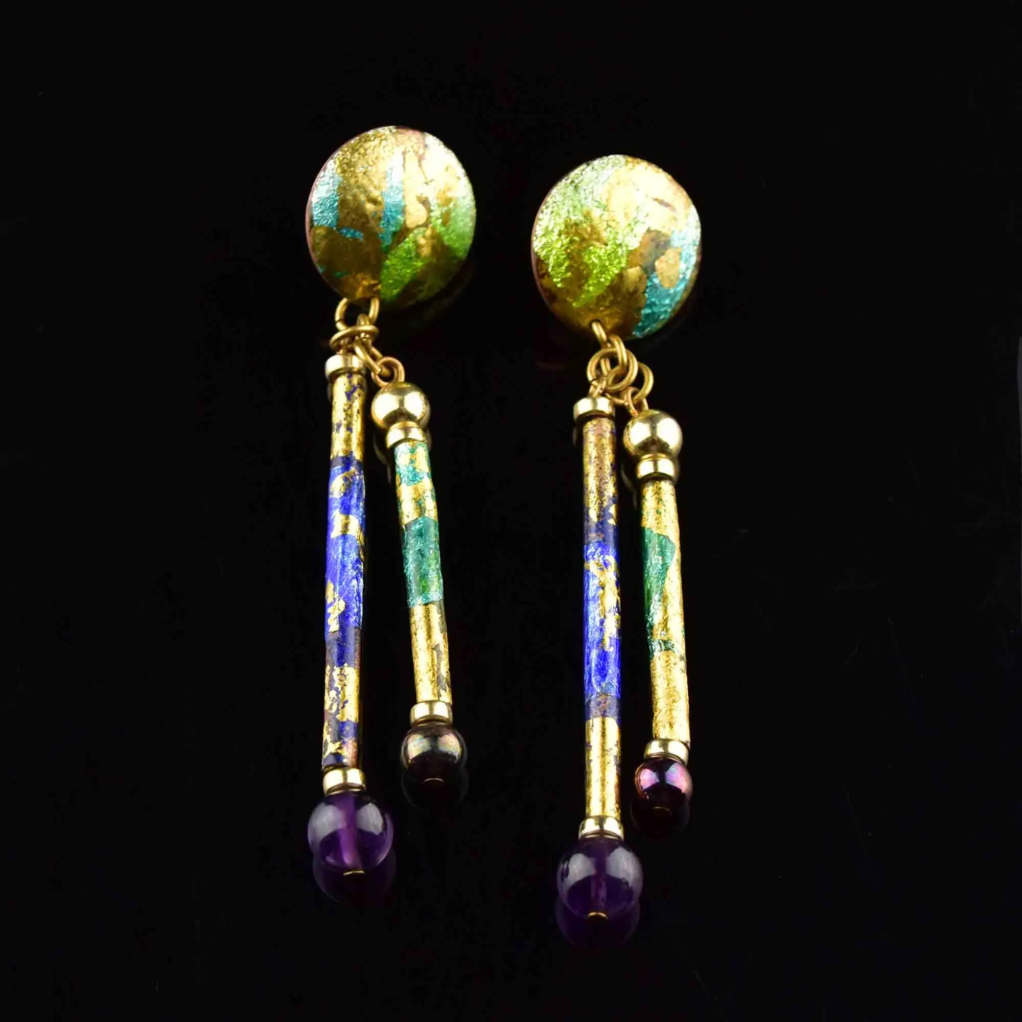 Vintage Amethyst Enamel Chandelier Earrings