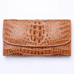 Vintage Brown Crocodile Leather Women Wallet Purse