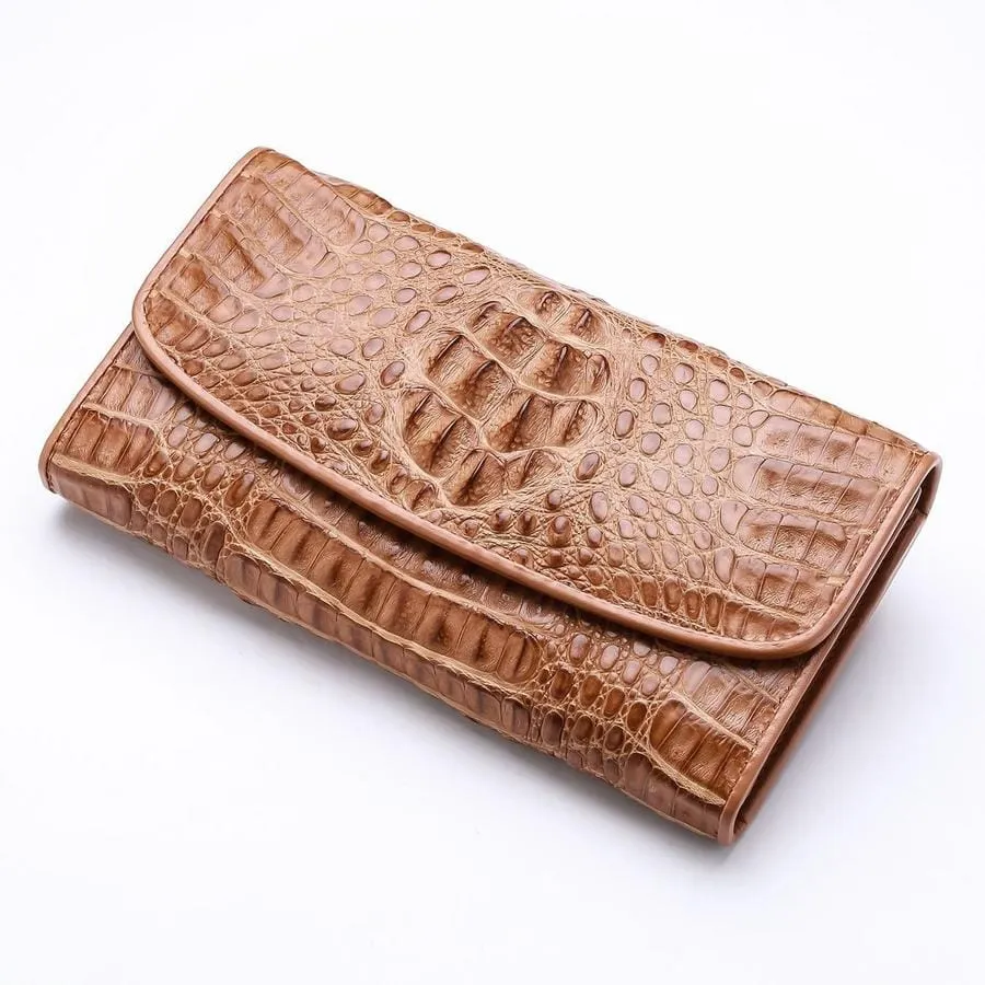 Vintage Brown Crocodile Leather Women Wallet Purse