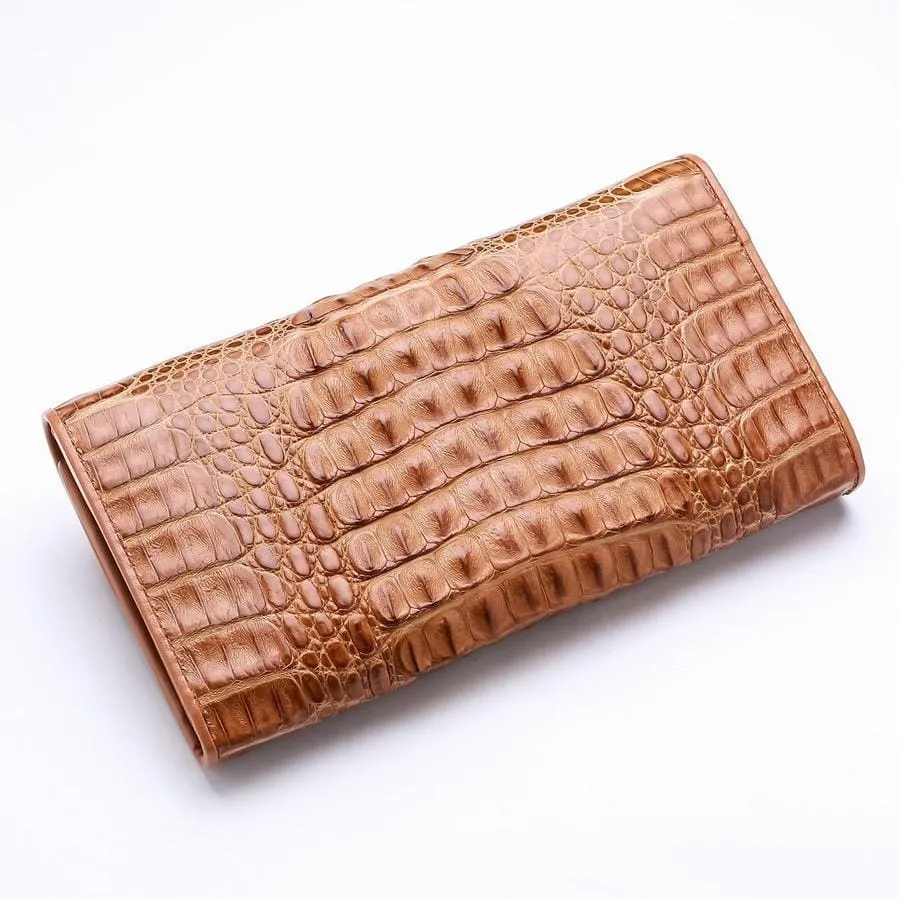 Vintage Brown Crocodile Leather Women Wallet Purse