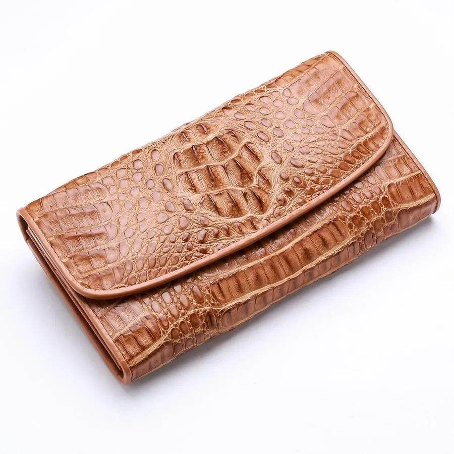 Vintage Brown Crocodile Leather Women Wallet Purse