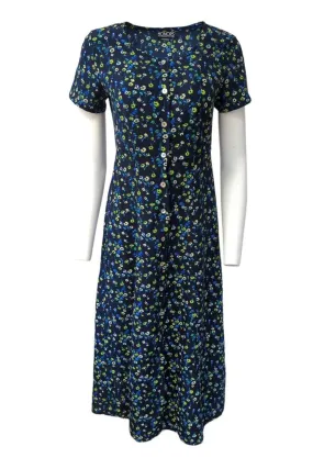 Vintage Dresses Navy Floral 40’s Short Sleeve Tea Dress Retro Size S/M - Pepper Tree London