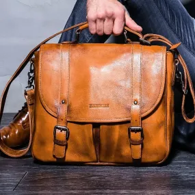 Vintage Men's Cowhide Leather Portable Business Briefcase Handbag