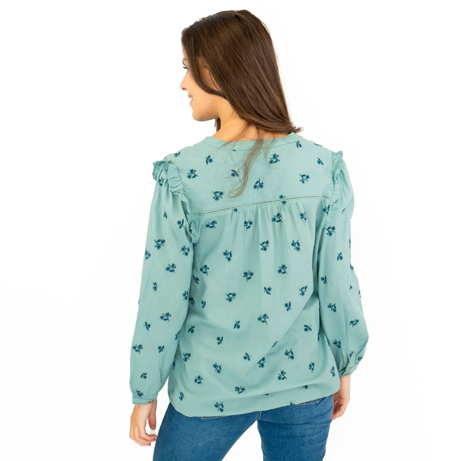 White Stuff Florine Embroidered Shirt Soft Green Long Sleeve Tops