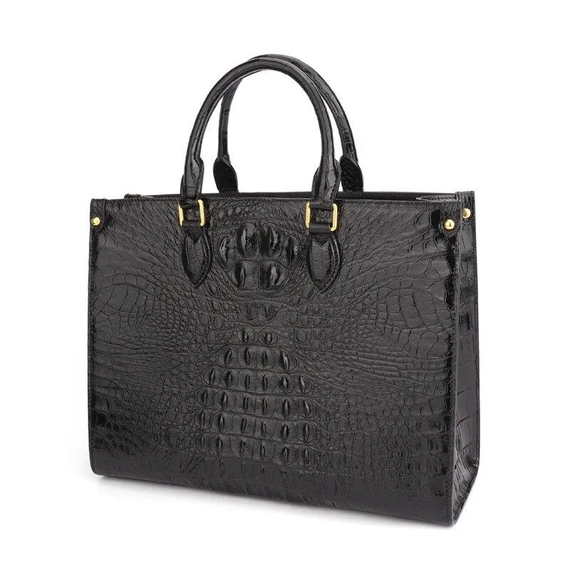 Women's Crocodile Leather Large Capacity Business Briefcase Handbag