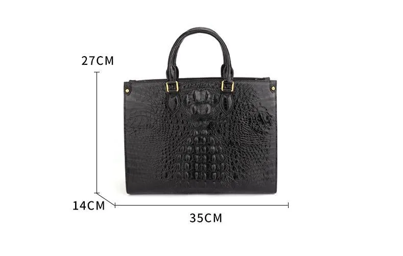 Women's Crocodile Leather Large Capacity Business Briefcase Handbag