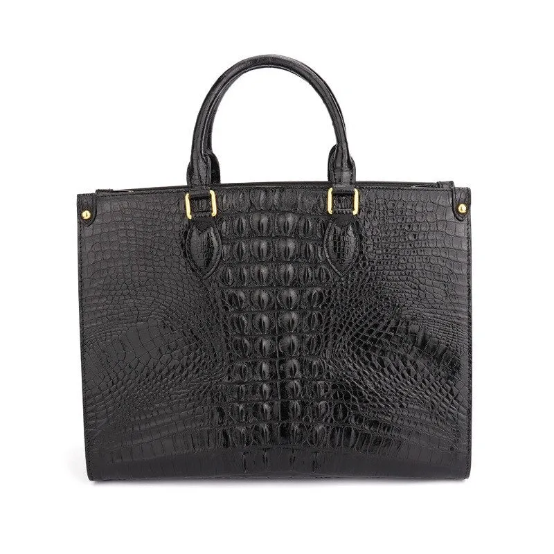 Women's Crocodile Leather Large Capacity Business Briefcase Handbag