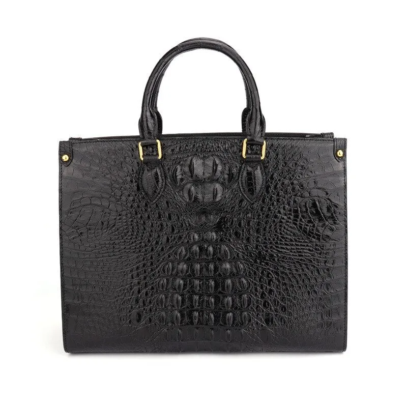 Women's Crocodile Leather Large Capacity Business Briefcase Handbag