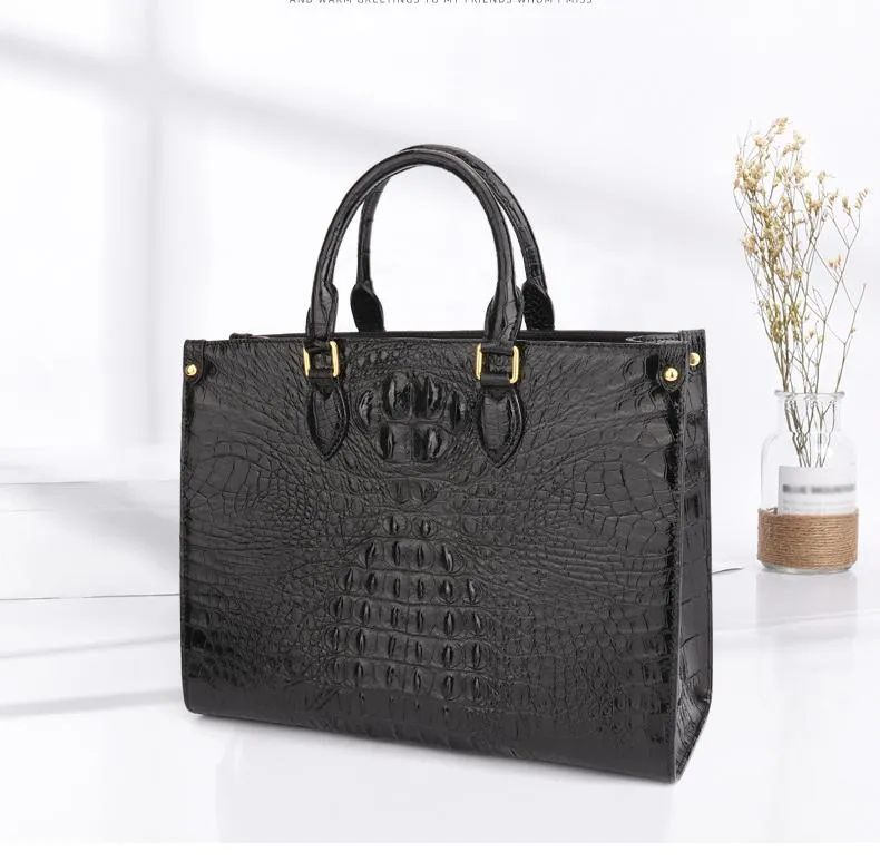 Women's Crocodile Leather Large Capacity Business Briefcase Handbag