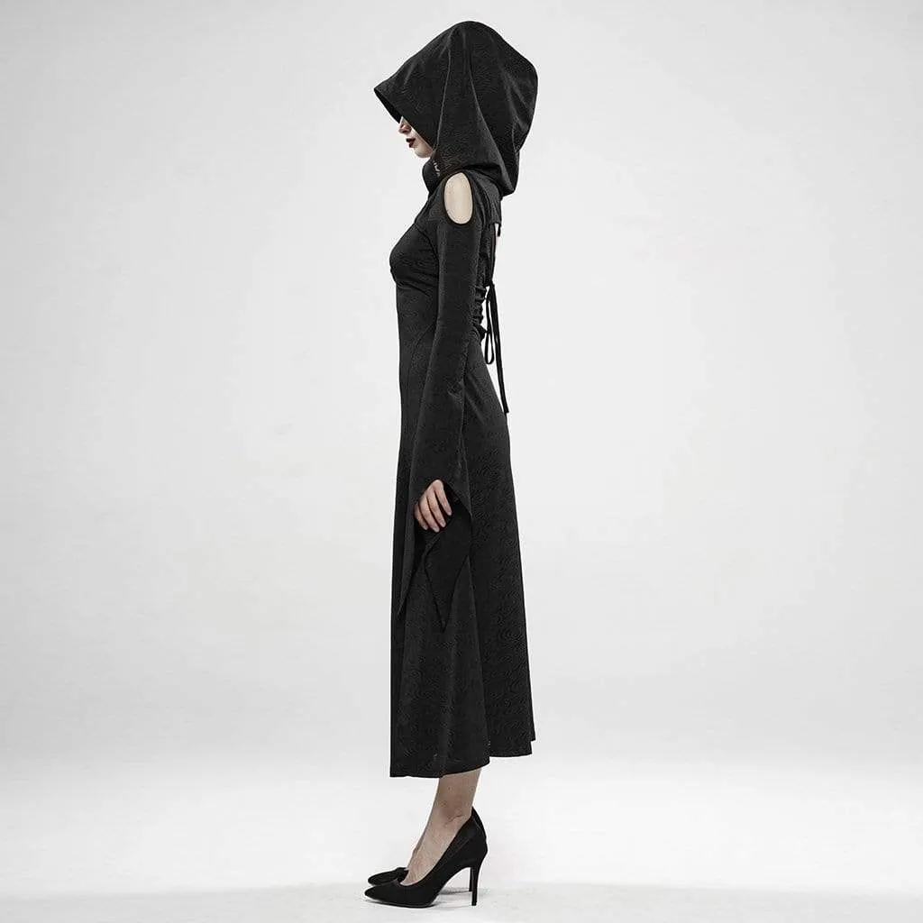 Women's Goth Witch Cutout Flare Sleeved Dresses With Hood