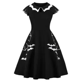 Women's Gothic Bet Embroidery Turn-down Collar Circle Dresses