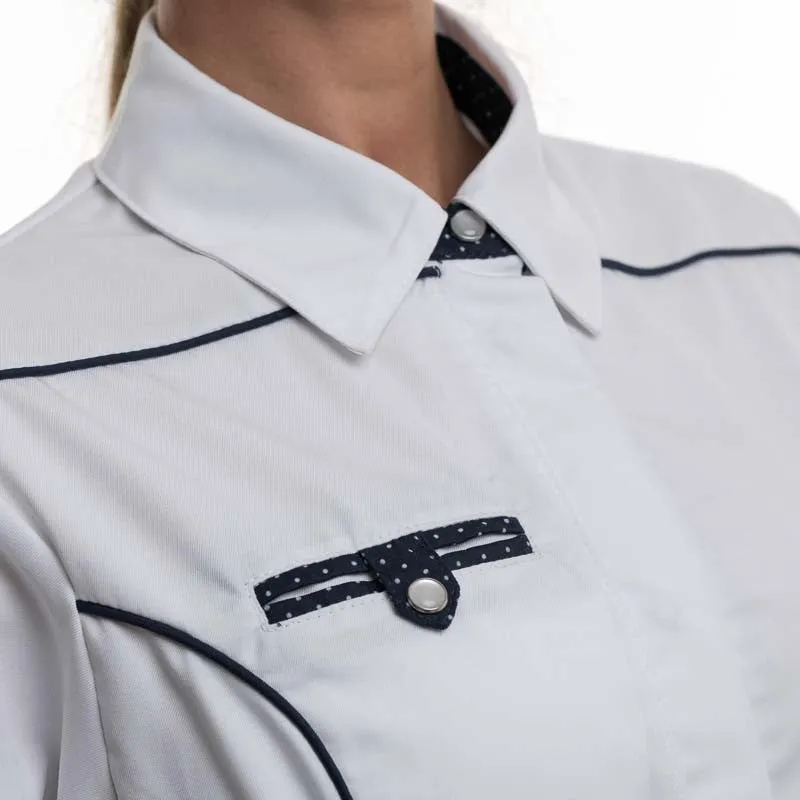 Women's Kitchen Coat Shirt Collar Navy Blue White - MANELLI