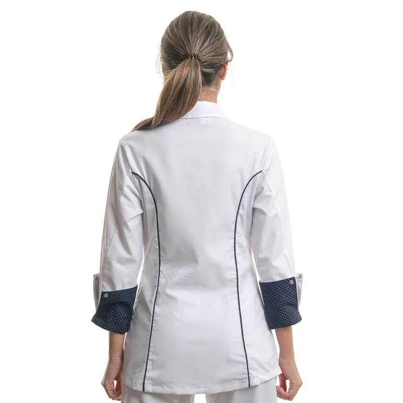 Women's Kitchen Coat Shirt Collar Navy Blue White - MANELLI