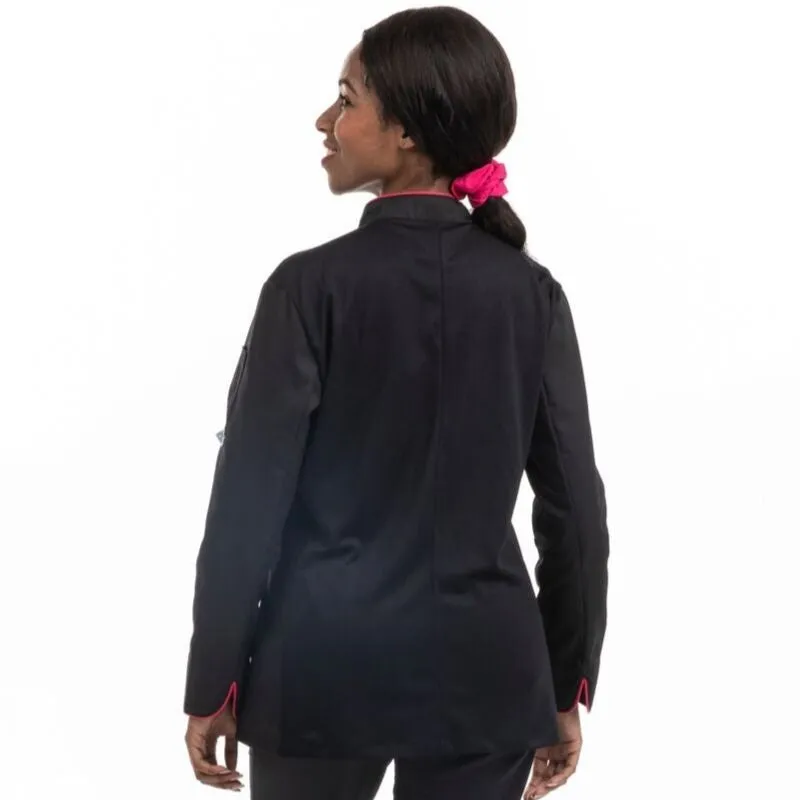 Women's kitchen coat with ventilated back and pink Piping - MANELLI