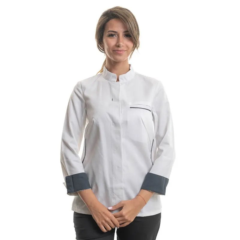 Women's Long sleeve White Kitchen Coat ESCALE - ROBUR