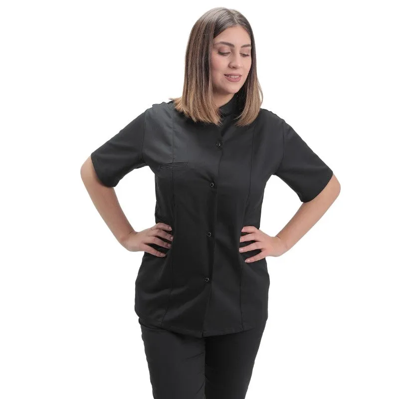 Women's Short Sleeve Black Kitchen Coat Marbella - MANELLI