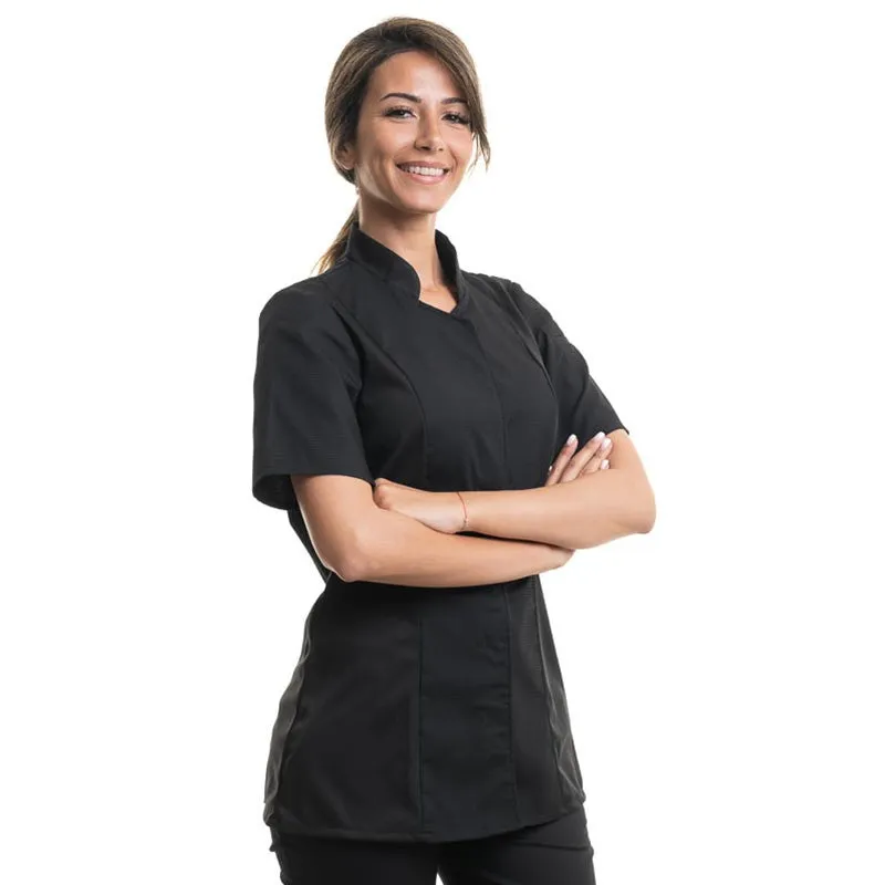 Women's Short Sleeves Black Kitchen Coat Abella - ROBUR