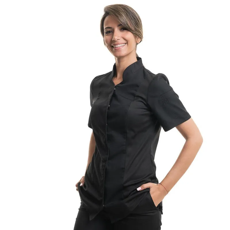 Women's Short Sleeves Black Kitchen Coat Abella - ROBUR