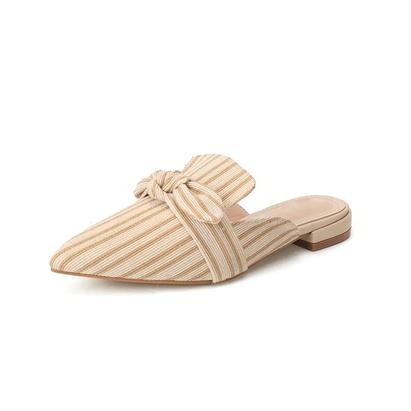 Women's Summer Striped Pattern Slides Butterfly-knot Outdoor Slippers