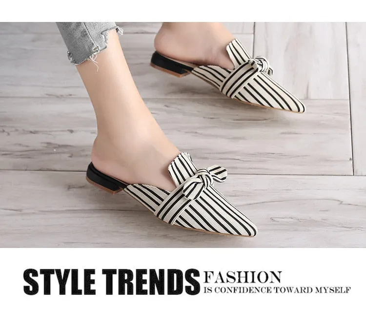 Women's Summer Striped Pattern Slides Butterfly-knot Outdoor Slippers