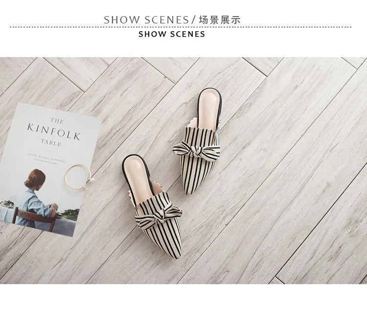 Women's Summer Striped Pattern Slides Butterfly-knot Outdoor Slippers