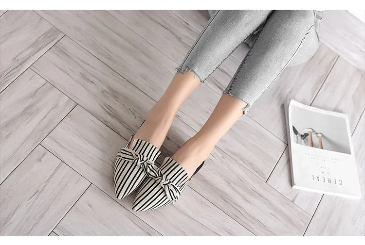 Women's Summer Striped Pattern Slides Butterfly-knot Outdoor Slippers