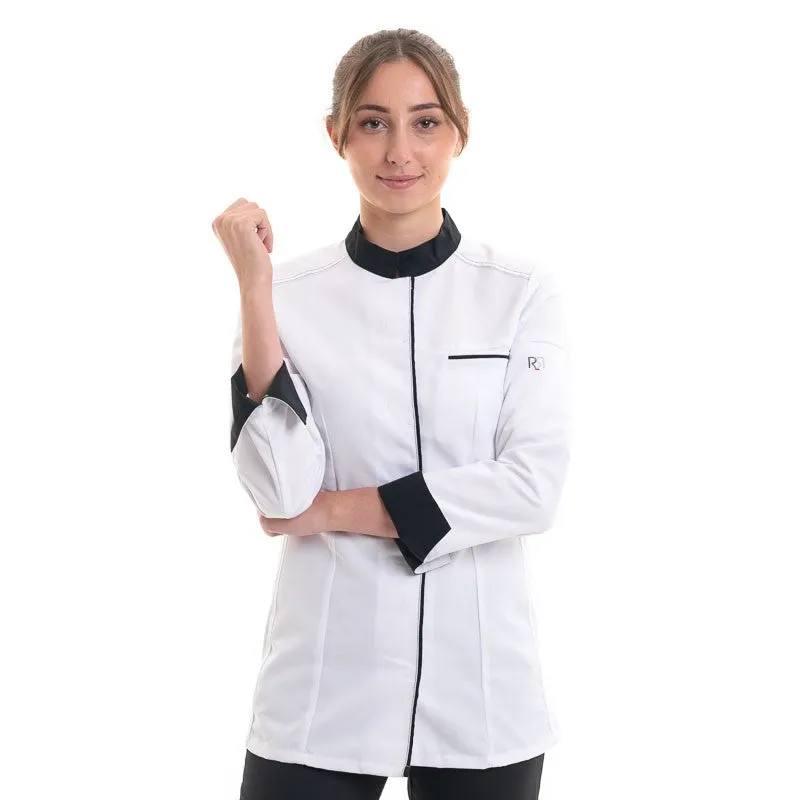 Women's White and Black Long Sleeve Kitchen Coat ELBAX - ROBUR