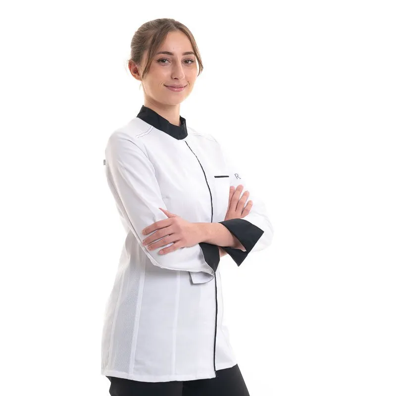 Women's White and Black Long Sleeve Kitchen Coat ELBAX - ROBUR