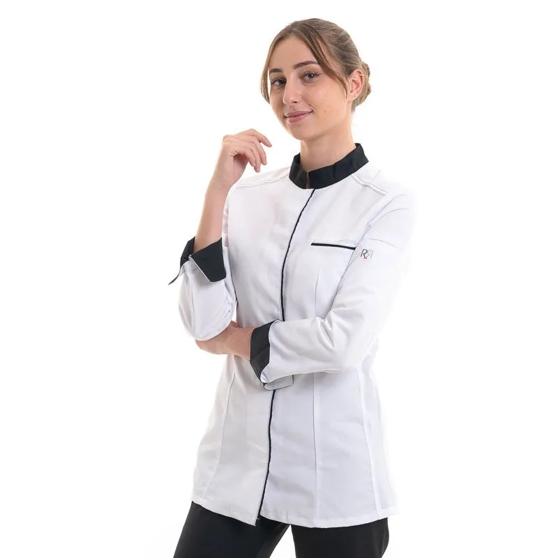 Women's White and Black Long Sleeve Kitchen Coat ELBAX - ROBUR