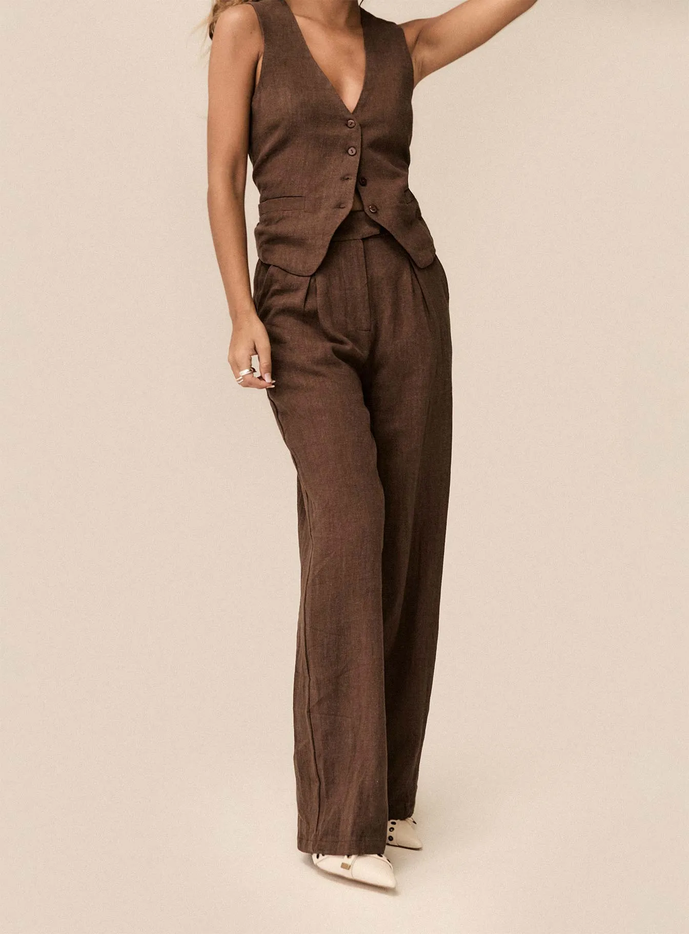 Zenia Linen Blend Pants Chocolate