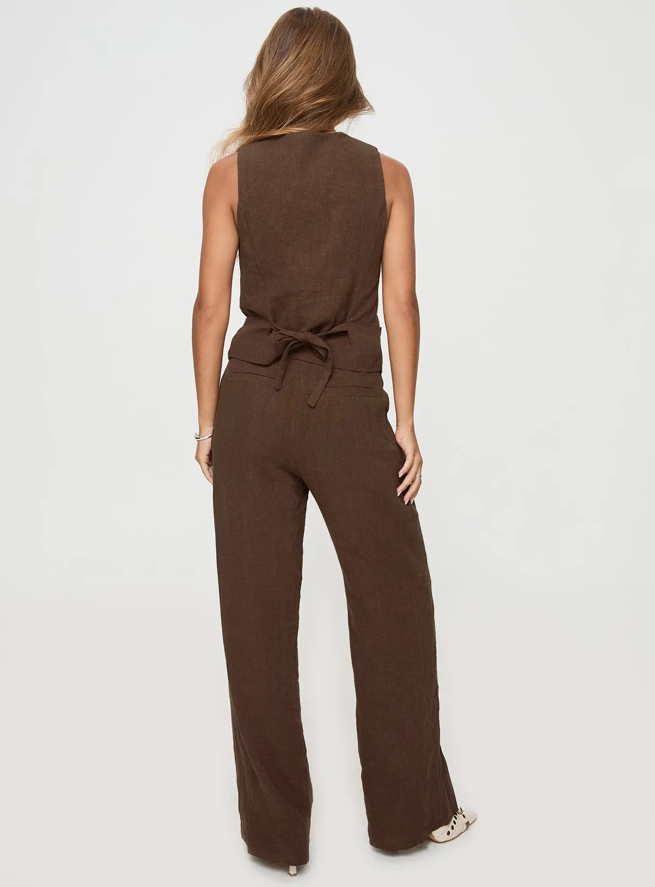 Zenia Linen Blend Pants Chocolate