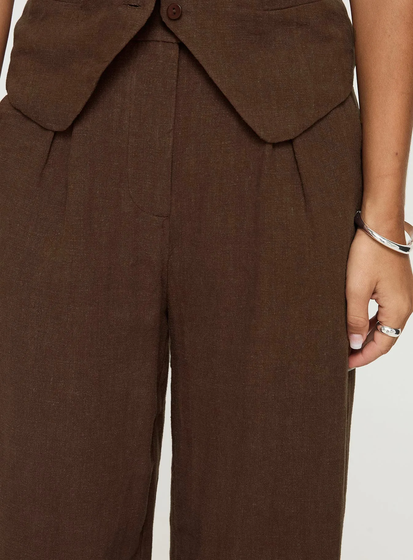 Zenia Linen Blend Pants Chocolate